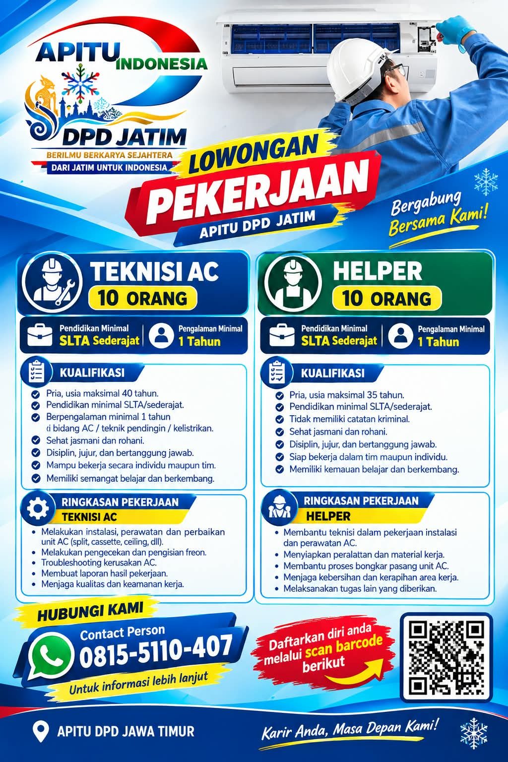 Flyer Lowongan DPD APITU Jawa Timur